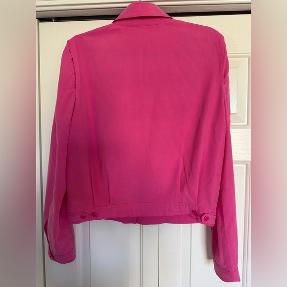 Vintage Ralph Lauren Silk Jacket Hot Pink Zip Front Lightweight Size M - Picture 7 of 9